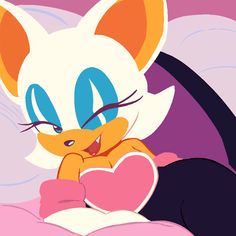 a cartoon cat with blue eyes laying on top of a pink blanket and holding a book