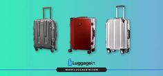 three different types of luggage on a blue and green background