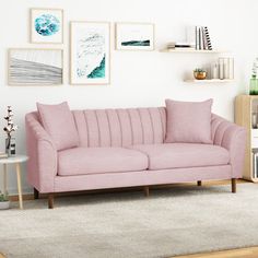 Light Pink Sofa, Bright Office, Chesterfield Style Sofa, Sofa Pillows Arrangement, Pink Sofa, Office Couch, Sofa Material, Tufted Sofa, Contemporary Fabric