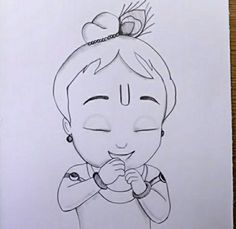 a drawing of a girl with her eyes closed and hands clasped to her chest, smiling