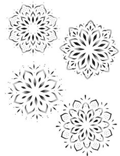 four snowflakes are shown in black and white