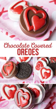 chocolate covered oreos with hearts on top and the words, chocolate covered oreos