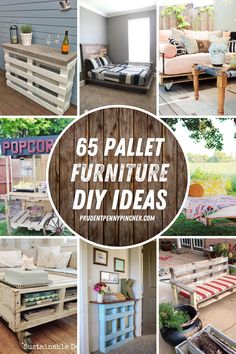 the collage shows different types of furniture made out of pallets