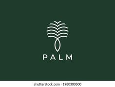 the logo for palm, consisting of two leaves and an ocean wave on a dark green background