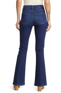 Vintage inspired yet very of the moment, these full-length flare jeans are made from soft, shape-retaining stretch denim in a wash that’s chic for day or night. 32" inseam; 20" leg opening; 10 1/2" front rise; 14 1/2" back rise (size 29) Zip fly with button closure Five-pocket style 93% cotton, 5% polyester, 2% spandex Machine wash, line dry Imported Chic Stretch Flare Jeans In Dark Wash, Chic Stretch Dark Wash Flare Jeans, Chic Dark Wash Stretch Flare Jeans, Elegant Fitted Denim Flare Jeans, Classic Denim Blue Flare Jeans, Elegant Mid-rise Dark Wash Flare Jeans, Chic Dark Wash Stretch Flares, Fitted Dark Wash Flared Hem Jeans, Denim Flare Jeans For Workwear