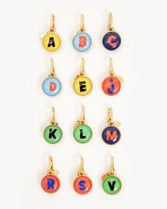 CV Alphabet Charms. All available letters are displayed. the letters are: A, B, C, D, E, J, K, L, M, R, S, V V Alphabet, Alphabet Charms, Charmed Show, Leather Charm Bracelets, Alphabet Charm, Red Checkered, Clare V, Clare V., Clear Epoxy