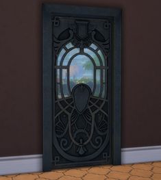 an image of a door that is on the floor in front of a wall with a window