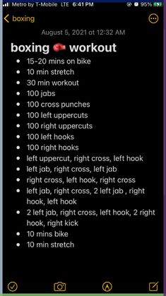 a screenshot of the boxing workout schedule for iphone or ipad, with instructions on how to do it