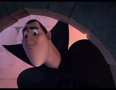 the animated character is dressed in black and has his eyes wide open as he looks at something