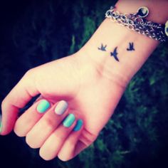 a woman's wrist tattoo with birds on it