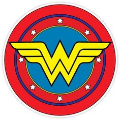 the wonder woman logo is shown in red, white and blue