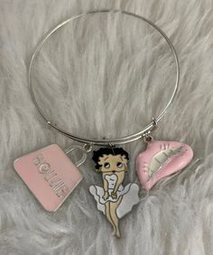 White dress Betty boop charm Pink Nickel-free Charm Bracelet, Casual Charm Bracelet For Party, Vintage Charm Bracelet For Party, Retro Pink Nickel-free Jewelry, Betty Boop Bracelet, Betty Boop Jewelry, Betty Dress, Pink Lips, Betty Boop