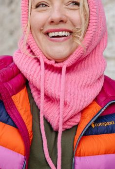 This soft balaclava adds texture, color, and warmth on cool days. Looks great with a fleece, jean jacket, wool coat, whatever! Available in slate, black, mint, light blue, and pink. See all options here. Men's Balaclava, Women's Balaclava, Knit Balaclava, Knitted Balaclava, Winter Gear, Pink Knit, Texture Color, Cozy Fashion, Wool Coat