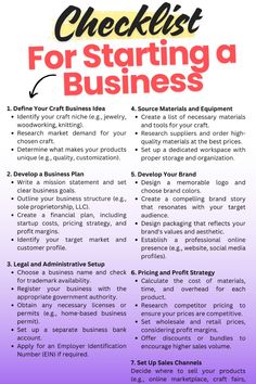 the checklist for starting a business is shown in purple and white with black lettering