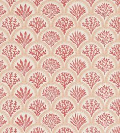 an orange and white wallpaper with red corals on it