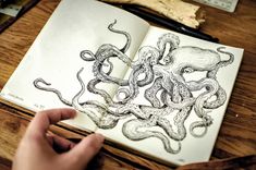 someone is drawing an octopus on a book