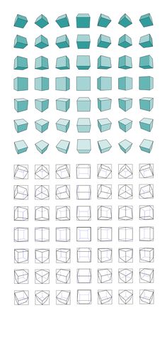 a bunch of different shapes and sizes of boxes on a white background, each with one line drawn in the middle