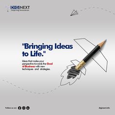 an advertisement with a pencil in the shape of a rocket and text that reads, bringing ideas to life