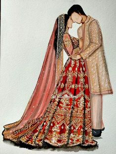 Mehndi Couple Illustration, Wedding Couples Illustration, Indian Wedding Drawing, Indian Wedding Painting, Indian Wedding Couple Illustration, Wedding Caricature Couple, Indian Wedding Illustration, Wedding Illustration Drawings, Bridal Painting