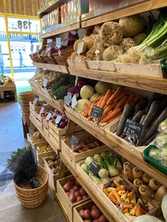 an assortment of vegetables on display in a grocery store