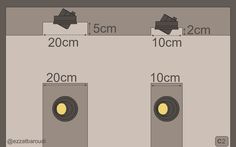 the size and width of two speakers in front of a wall with measurements for each speaker