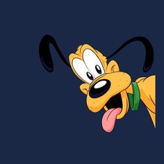 an animated dog with its tongue out and eyes wide open in the dark blue background