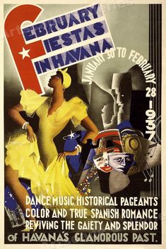 an old poster for the first anniversary of fiesta festa in havana, with two women dressed