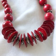 Nwt Amiani Red And Metal Necklace With Graduated Beads, Disks In The Center Front, About 30" Long, Lobster Claw Closure. Leo Necklace, Rose Quartz Serenity, Genuine Pearl Necklace, Floral Statement Necklace, Daisy Pendant, Mesh Necklace, Multi Chain Necklace, Bow Necklace, Metal Necklace