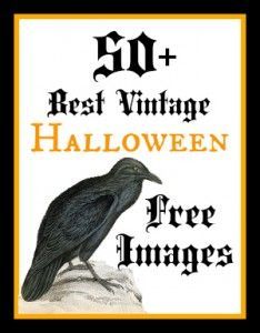 a black bird sitting on top of a rock next to the words 50 best vintage halloween free images