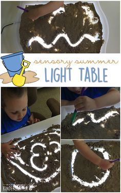 a child is making a light table made out of dirt