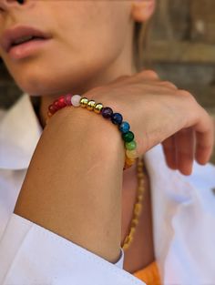 Chakra Bracelet Summer Jewelry Real Gemstone Colorful Bracelet - Etsy Rainbow Friend, Pride Jewelry, Pride Jewellery, Handmade Boho Jewelry, Bracelet Rainbow, Colorful Bracelet, Bracelet Summer, Jewelry Real, Rainbow Bracelet