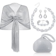 PRICES MAY VARY. Women Accessories Set: the package contains 1 piece of silver shawl wrap, 1 piece of silver clutch purse wedding, 1 piece of rhinestone choker necklace, 1 piece of bracelet and 1 pair of dangle earrings, a nice combination set to satisfy your daily decoration needs Size Details: the shawl wraps for women are about 19.7 x 64.6 inches/ 50 x 164 cm, and the tassels are about 7.1 inches/ 18 cm long, the rhinestone necklace is about 11.4 inches/ 29 cm, the bracelet is about 6.5 inche Silver Shawl, Rhinestone Bridal Jewelry, Silver Clutch Purse, Silver Shirt, Rhinestone Jewelry Set, Scarf Rings, Rhinestone Choker Necklace, Small Scarf, Crystal Jewelry Sets