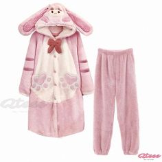 Qteee - Premium Couples Cartoon Bunny Wolf Plush Hooded Pajama Set Kawaii Winter Hoodie For Loungewear, Cute Cotton Hooded Sleepwear, Casual Hooded Sleepwear For Pajama Party, Cute Pink Hoodie For Loungewear, Cute Pink Loungewear Hoodie, Cozy Pink Hooded Sleepwear, Pink Hooded Sleepwear For Pajama Party, Couples Cartoon, Wolf Plush