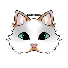 a white cat with green eyes and the words creator mako on it's face