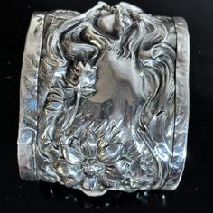 Thanks For Looking At This Stunning Handmade One Of A Kind Totally Luxurious Bracelet Made With Ultra Rare Antique Solid Sterling Silver 925 Collectible, The Silver Is From The Late 1800's, Early 1900's Museum Quality The Motif Is A Art Nouveau I Embossed Heavy Sterling With A Floral Interior And Forged It To Create A Cuff This Is Similar To Spoon Jewelry, But It Is Not A Spoon, Its My Concept To Create These Cuffs, To Preserve The Sterling In History The Width Is 2.25 Inches - Fits Medium Wrist Luxury Handmade Cuff Bracelet For Formal Occasions, Luxury Handmade Formal Cuff Bracelet, Luxury Silver Jewelry For Art Collection, Luxury Sterling Silver Cuff Bracelet For Formal Occasions, Silver Hallmarked Cuff Bracelet, Artistic Hallmarked Jewelry For Formal Occasions, Unique Antique Silver Bracelets For Formal Occasions, Luxury Silver Cuff Bracelet For Formal Events, Silver Luxury Cuff Bracelet For Formal Occasions