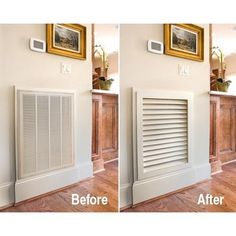 the before and after pictures show how to clean an air conditioner's radiator