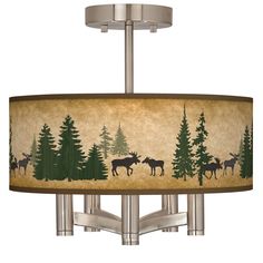 a chandelier with moose and trees on it