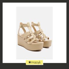 in stock Chic Strappy Wedge Sandals For Vacation, Chic Strapped Synthetic Sandals, Summer Leather Strappy Wedge Sandals, Summer Strappy Leather Wedge Sandals, Chic Strapped Sandals For Summer, Beige Strappy Wedge Sandals For Summer, Trendy Strappy Synthetic Wedge Sandals, Beige Strappy Wedge Sandals For Spring, Leather Wedge Sandals