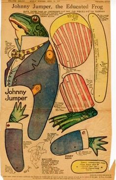 an advertisement for johnny jumper's the education frog, with images of alligators and hats