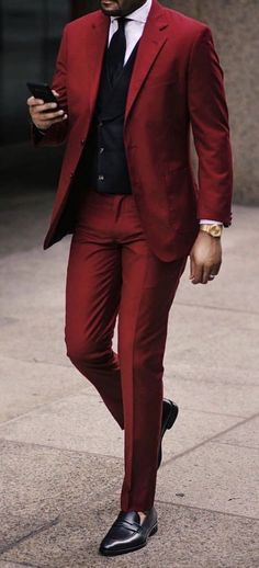 Red Hoco Suit Men, Mens Suits Red And Black, Red Wedding Tux Grooms, Red Suit Groomsmen, Red Grooms Suit, Red And Black Wedding Suit, Red And Black Suit For Men, Groom Attire Red, Red Groomsmen Suits