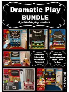 the dramatic play bundle includes 8 printable play centers