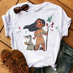 Description DressBetty - Cute Disney Princess Crew Neck Women's Top White Cartoon Print T-shirt For Disney Trips, White T-shirt With Cartoon Print For Disney Trips, White T-shirt For Disney Trips In Summer, White Summer Top For Disney Trips, Cute Disney Princess, Cartoon Princess, Y2k Dresses, Princess Cartoon, Boho Floral Dress