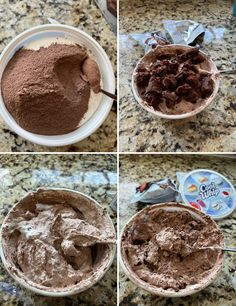 four pictures showing how to make chocolate ice cream