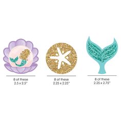 mermaid tail and starfish wall decals in various sizes, set of 3 pieces