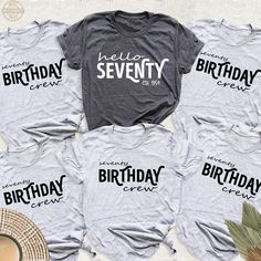 Hello Seventy Est 1954 Birthday Crew Shirt, 70th Birthday Party Tshirt, 1954 Birthday Squad Tee, 70th Birthday Group Outfit, 70th Gift Shirt. Welcome to BestMomentTees! Step into a world of comfort and style with our handmade shirts from the renowned Bella Canvas brand. The solid colors are 100% pure cotton, while the delightful heather colors are a charming blend of 52% cotton and 48% polyester. 🍃 Each shirt is a true labor of love, meticulously created using the innovative DTF printing method 70th Birthday T Shirt Ideas, 70th Birthday Shirts For Women, Birthday Group Outfits, 1954 Birthday, Creative Vibes, 70th Birthday Party, Mom's Birthday, Initial Design, Handmade Shirts