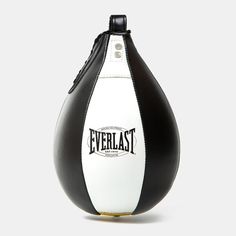 a black and white punching bag with the word everlast on it