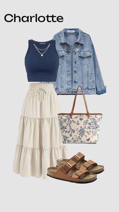 Modest Hiking Outfit Summer, White Skirt Styling, Art Date Outfit, Outfits With Jean Skirt, Cute Modest Outfits Casual, Blue Outfits For Women, Romantic Style Outfit, Summer Date Outfit, Summer Outfits Plus Size