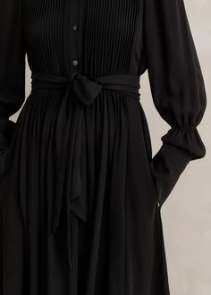 Pleated Midi Shirt Dress + Belt Black Ankle Sleeve, Luxury Dresses, Pleated Bodice, Dress Belt, Belt Black, Midi Shirt Dress, Luxury Dress, Free Fabric, Cut Shirts