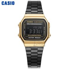 Color: A168WEGB1B Casio Vintage Watch, Casio Quartz, Casio Vintage, Mens Sport Watches, Gold Watch Men, Man Set, Military Watches, Kids Watches, Casual Watches