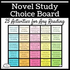 the novel study choice board for reading